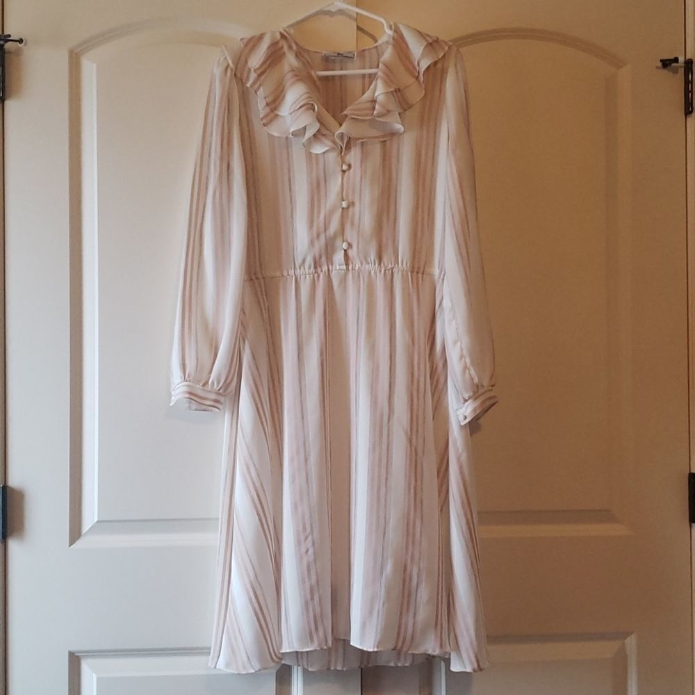 Vintage 𝅺Jonathan Martin Ruffle Striped‎ White Rainbow Sheath Dress Size 9/10